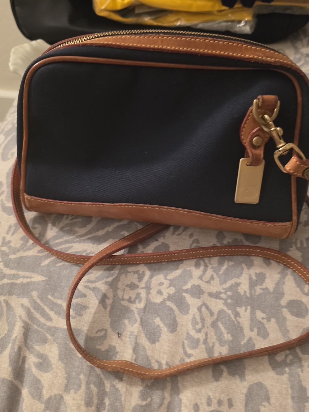 Dooney And Bourke Vintage Leather-Trim Navy Crossbody Bag with Gold Hardware
